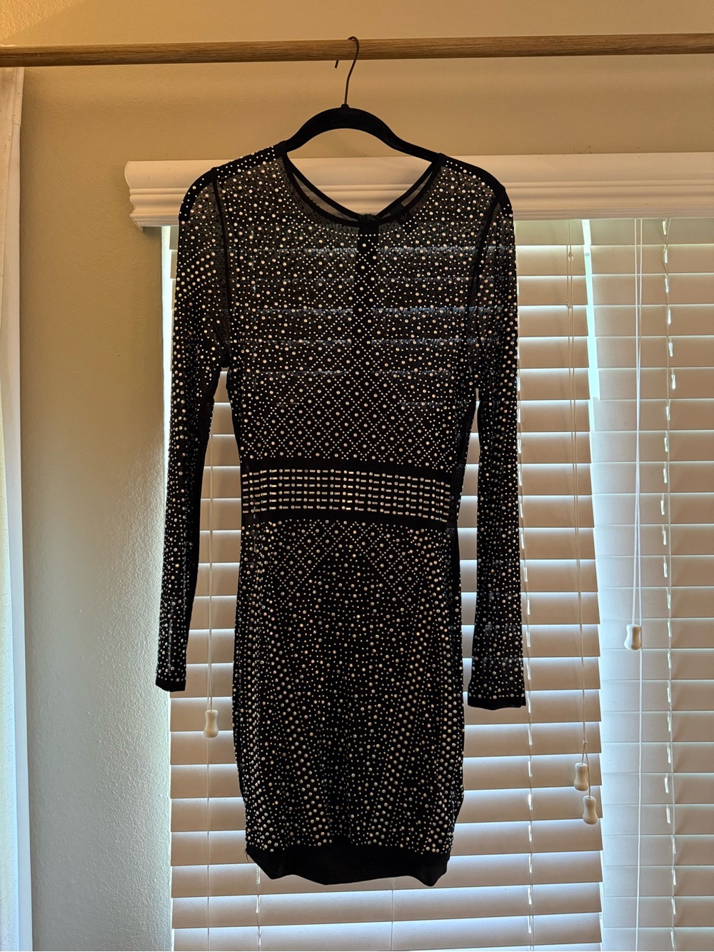 Windsor Black Long-Sleeve Rhinestone Bodycon Dress
